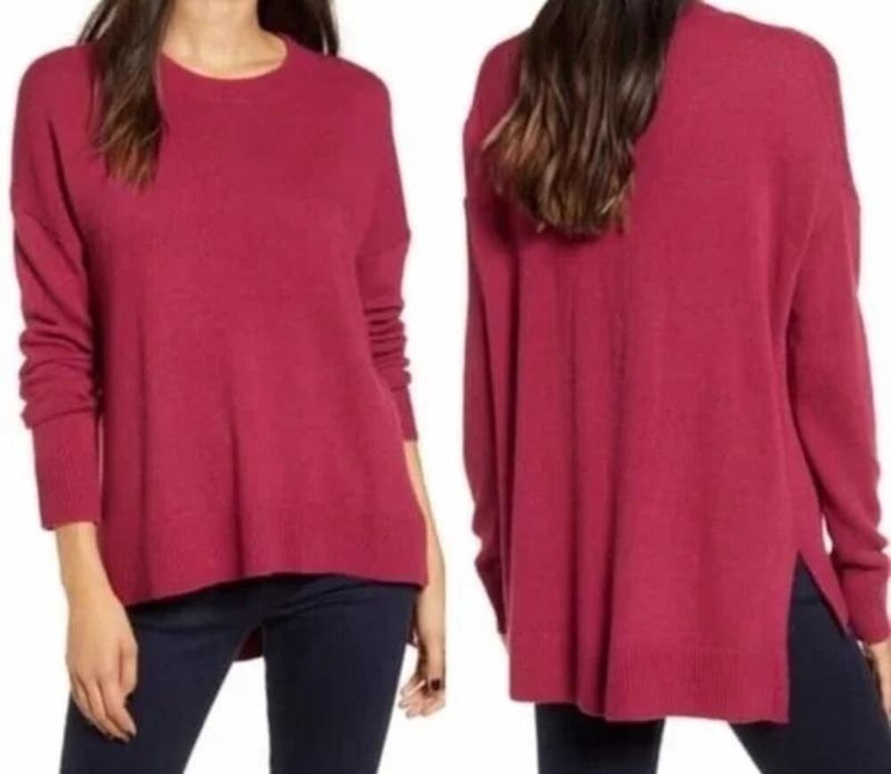 Chelsea 28 Cozy Soft High/Low Crew Neck Sweater Size Small in Burgundy Berry NWT